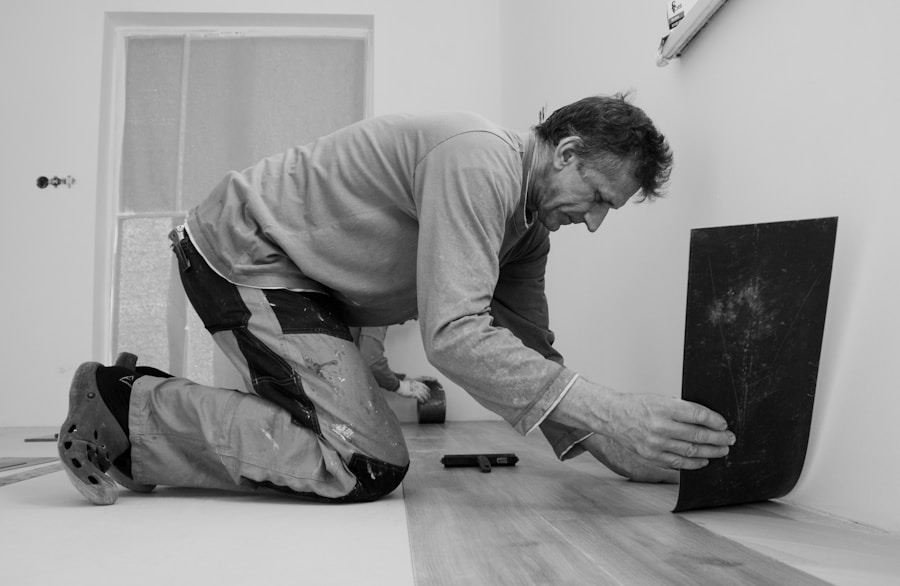 Squarefoot Flooring in-house installer fitting flooring planks during a professional installation