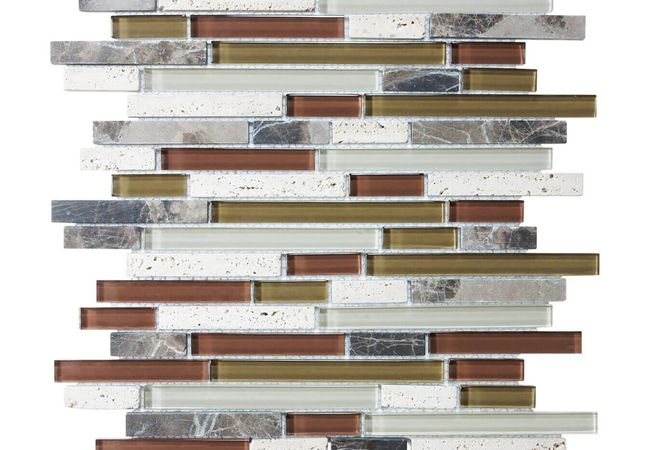 Anatolia Tile Cabernet Glass Stone Random Strip Mosaic