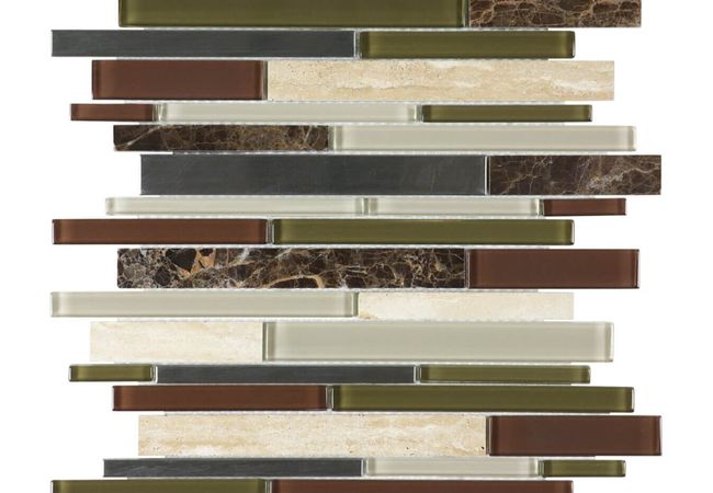 Anatolia Tile Deep Grotto Glass Stone Stainless Random Strip Mosaic