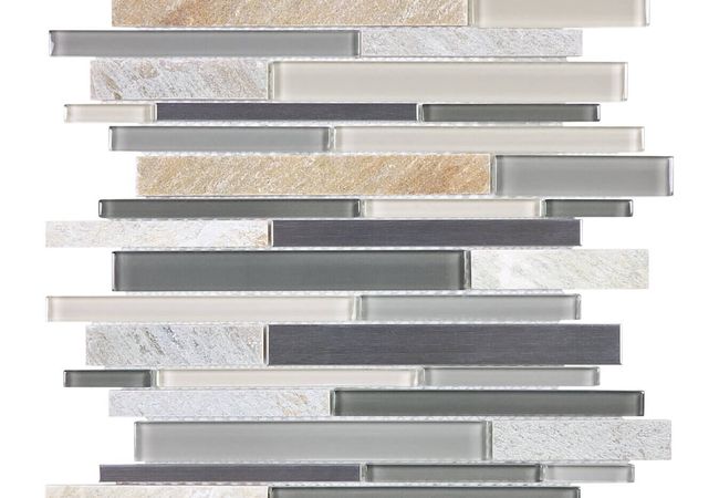 Anatolia Tile Fossil Rock Glass Stone Stainless Random Strip Mosaic