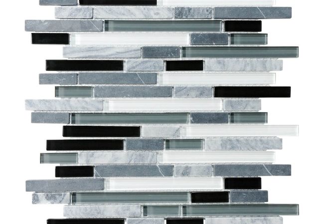 Anatolia Tile Midnight Glass Stone Random Strip Mosaic