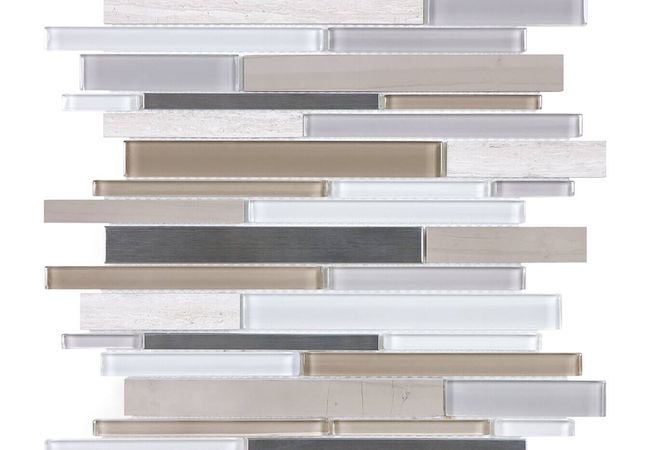 Anatolia Tile Twilight Mist Glass Stone Stainless Random Strip Mosaic