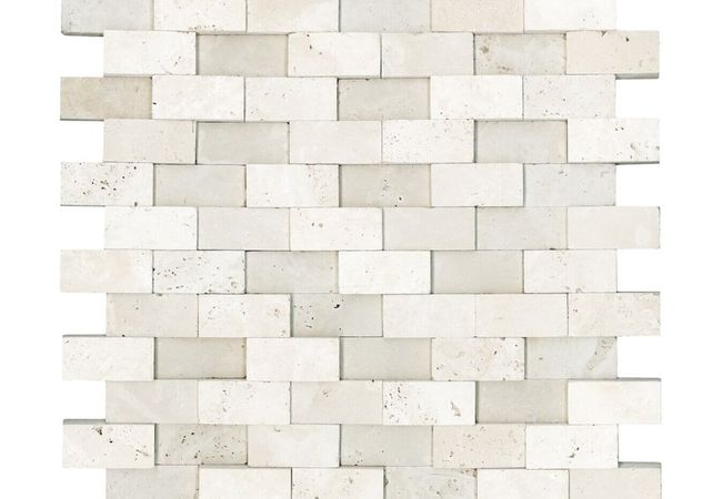 Anatolia Tile Ivory Travertine 1 x 2 Brick Mosaic Honed Natural Stone