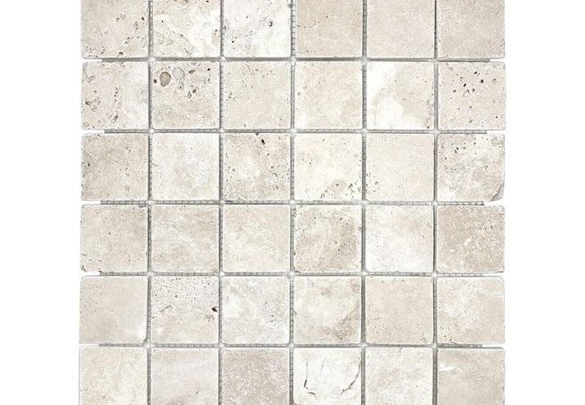 Anatolia Tile Ivory Travertine 2 x 2 Mosaic Tumbled Natural Stone