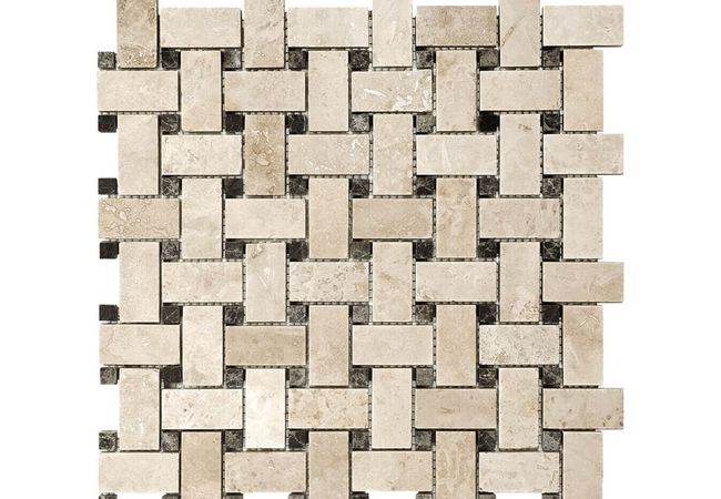 Anatolia Tile Ivory Travertine Basketweave Mosaic Filled & Honed Natural Stone