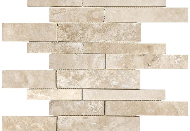 Anatolia Tile Ivory Travertine Random Strip Mosaic Filled & Honed Natural Stone