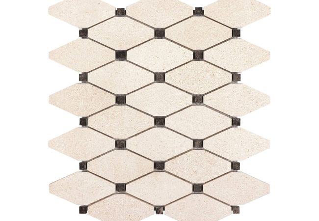 Anatolia Tile Serene Ivory Clipped Diamond Mosaic Honed Natural Stone