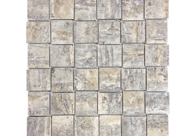 Anatolia Tile Silver Ash 2 x 2 Basketweave Mosaic Honed Veincut Natural Stone