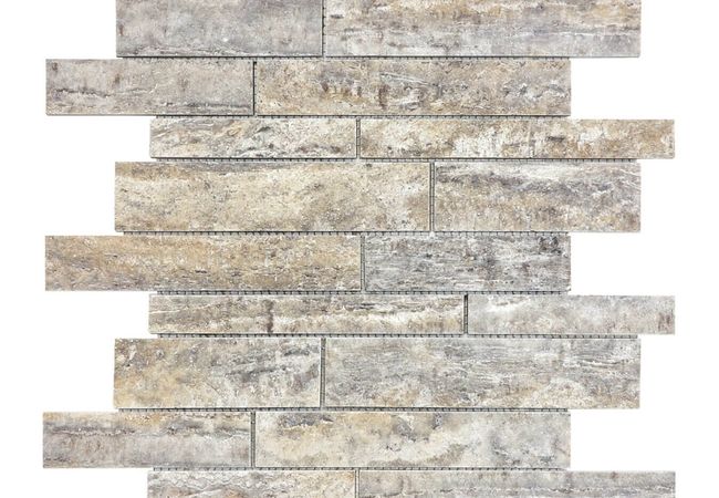 Anatolia Tile Silver Ash Random Strip Mosaic Honed Veincut Natural Stone