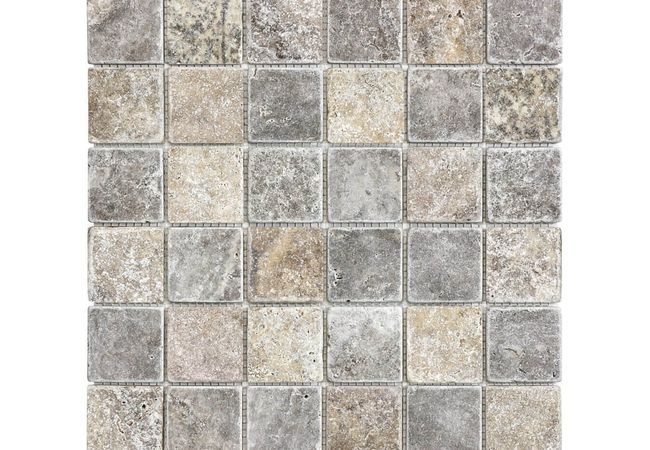 Anatolia Tile Silver Ash Travertine 2 x 2 Mosaic Tumbled Natural Stone