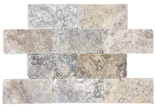 Anatolia Tile Silver Ash Travertine 3 x 6 Tumbled Natural Stone