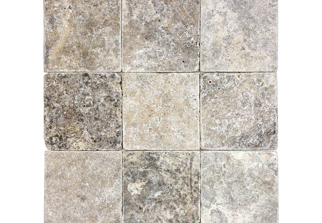 Anatolia Tile Silver Ash Travertine 4 x 4 Tumbled Natural Stone