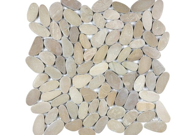 Anatolia Tile Zen Driftwood Tan Flat Pebble Mosaic Matte