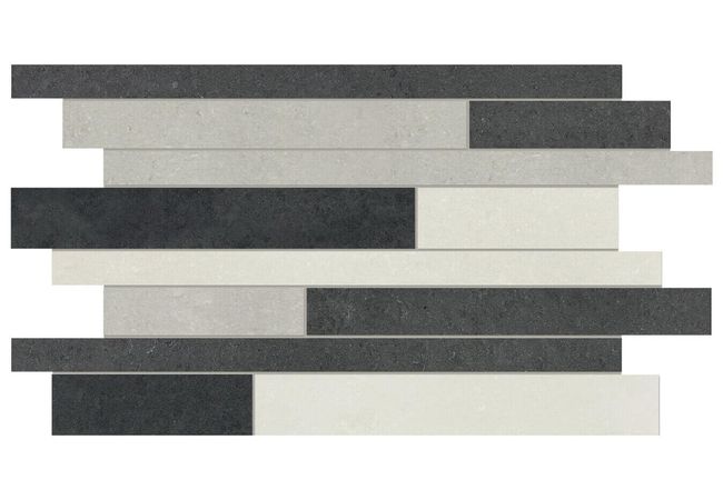 Anatolia Tile Segment Midnight Porcelain Blend Random Strip Mosaic Polished