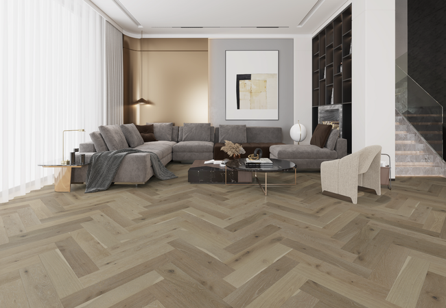 Biyork Floors Nouveau 7 Bespoke European Oak Herringbone Breezy Boardwalk view 2