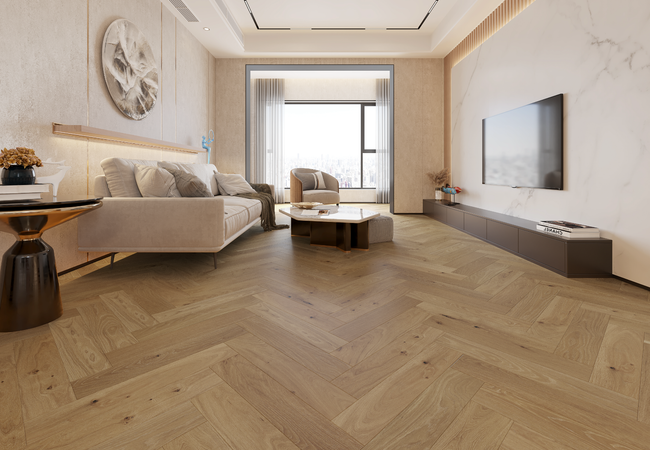 Biyork Floors Nouveau 7 Bespoke European Oak Herringbone Cottage Plank view 2