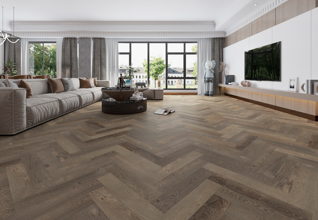 Biyork Floors Nouveau 7 Bespoke European Oak Herringbone Lake Promenade view 2