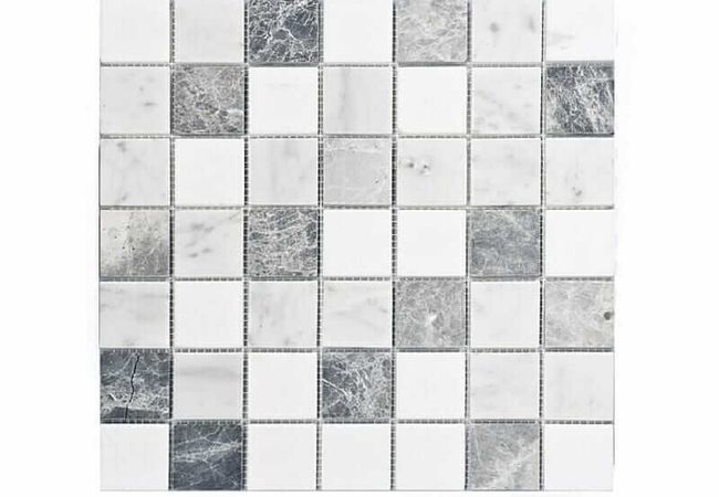 DZN 11stm020 Carrara and Crystal White With Antique 2x2 Honed Marble Mosaics