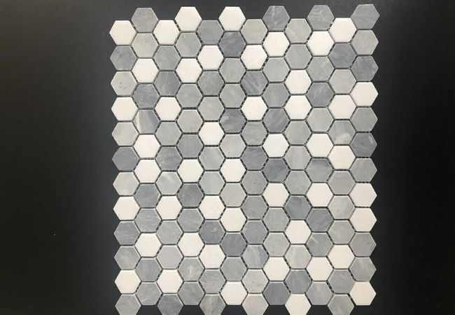 DZN 32stm030 Bardiglio Gray and Dolomite Mix Honed 1 Inch Hexagon Marble Mosaics