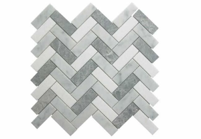 DZN 55stm020 Carrara and Crystal White With Antique Marble Herringbone Mosaics