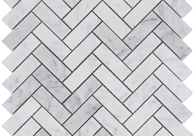 MDR Marble Mosaic Herringbone Bianco Carrara