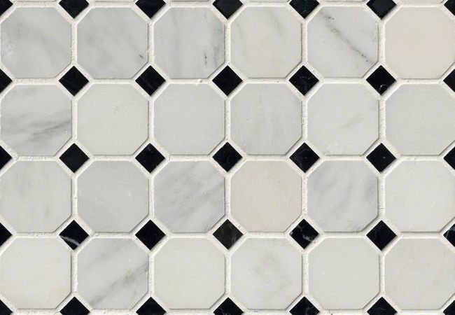 MSI Greecian White 2" Octagon With Black 5/8x5/8 Polished In 12x12 Mesh, MSI Surfaces