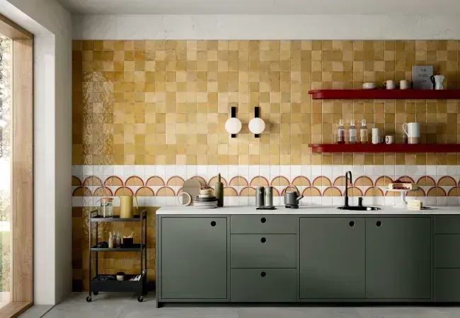 Midgley West Small Trend Ocher Tile 5"x4.25" Hexagon - Bright view 2