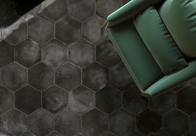 Midgley West Murano Nero Esagona Laguna Mix Tile 9.5"x11" Hex - Glossy view 2