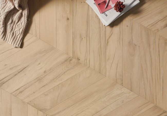 Midgley West Revival Silktech Almond Tile 4"x21" Chevron - Natural view 2