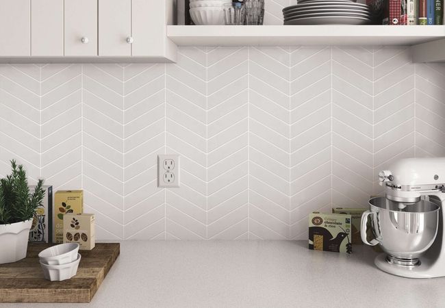 Neshada Tile Baleno White Matte Chevron 2" x 7" Porcelain Mosaic