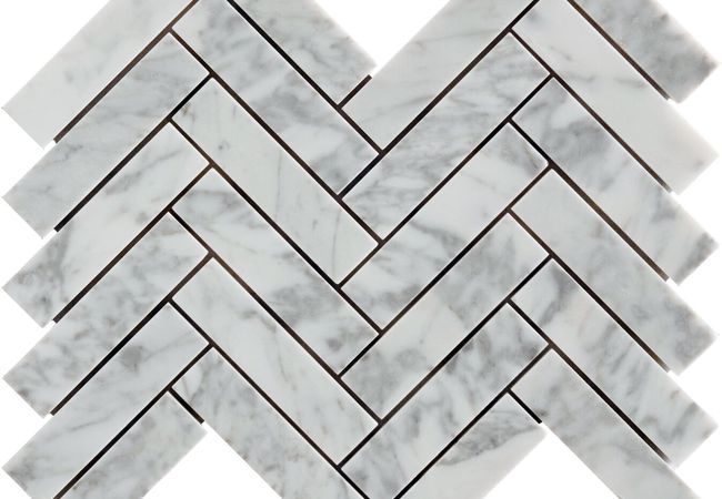 Neshada Tile Carrara Herringbone 1" X 4" Polished Marble Mosaic