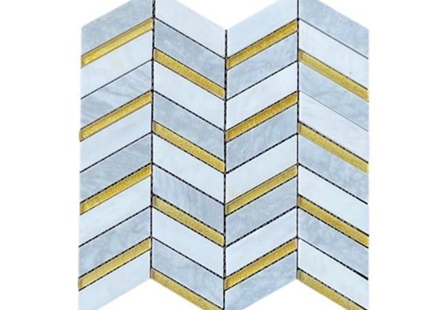 Neshada Tile Chevron Bianco Gold Mosaic DGMT1257