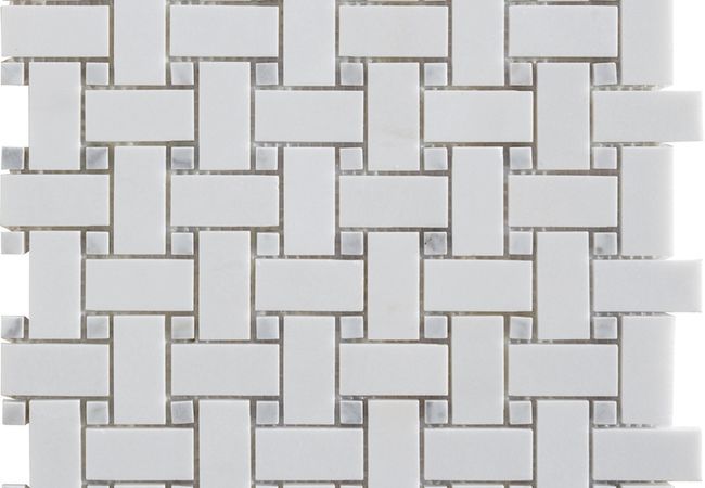 Neshada Tile Thassos Basketweave w/Light Dot Polished Marble Mosaic
