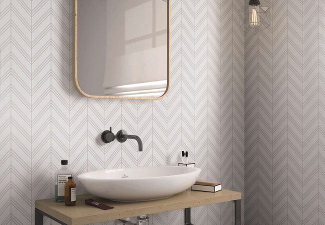 Neshada Tile Thassos Chevron 2" x 8" Polished Marble Mosaic