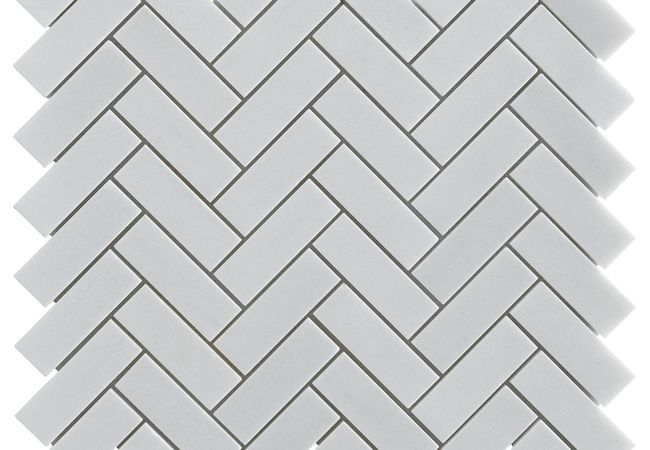 Neshada Tile Thassos Herringbone 1" x 4" Polished Marble Mosaic