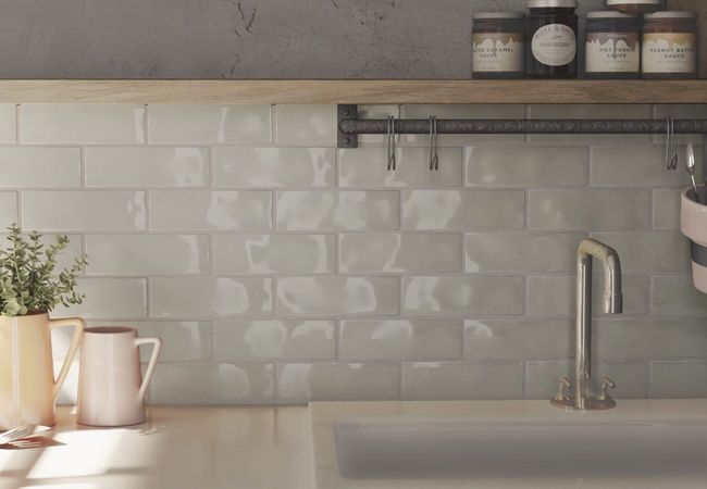 Neshada Tile Borgo Soft Grey Crackle Gloss 2.5" x 8" Porcelain