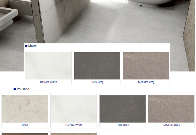 Olympia Eterna Matte and Polished Porcelain Tiles Color: Bone, Carrara White, Dark Grey, Medium Grey, Pulpis Brown, Taupe Size: 24x24 12x24