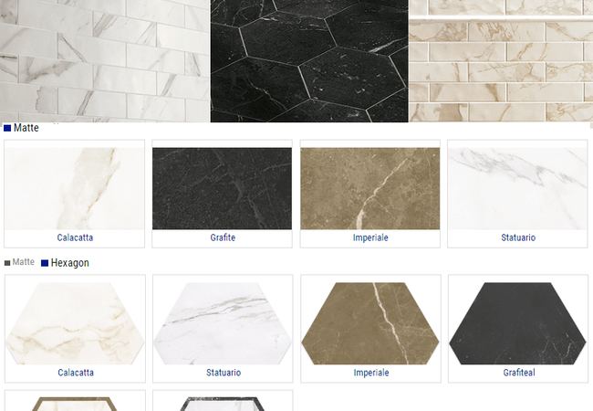 Olympia Roma Matte Porcelain Tiles Color: Calacatta, Statuario, Imperiala, Grafiteal, Calacatta Imperiale, Statuario Grafite Size: 3x12 10" Hexagon
