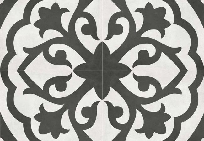 Richmond Tile Geoshapes Lotus 8x8 Monochrome Deco