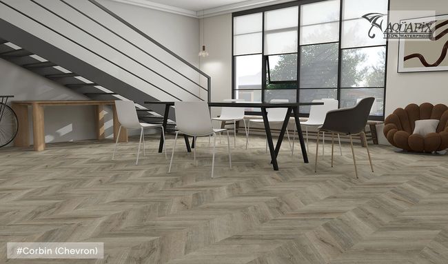 Aquafix Grand Cru Chevron Corbin Luxury Vinyl Plank view 2